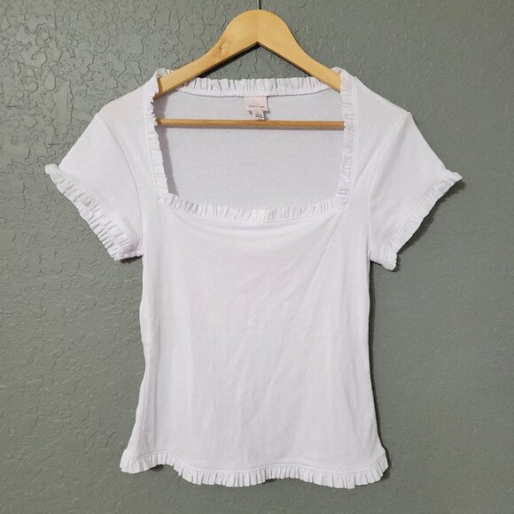 Cinq a Sept Womens Square Neck Short Sleeve Top Size M White Ruffle Regencycore - Picture 1 of 11